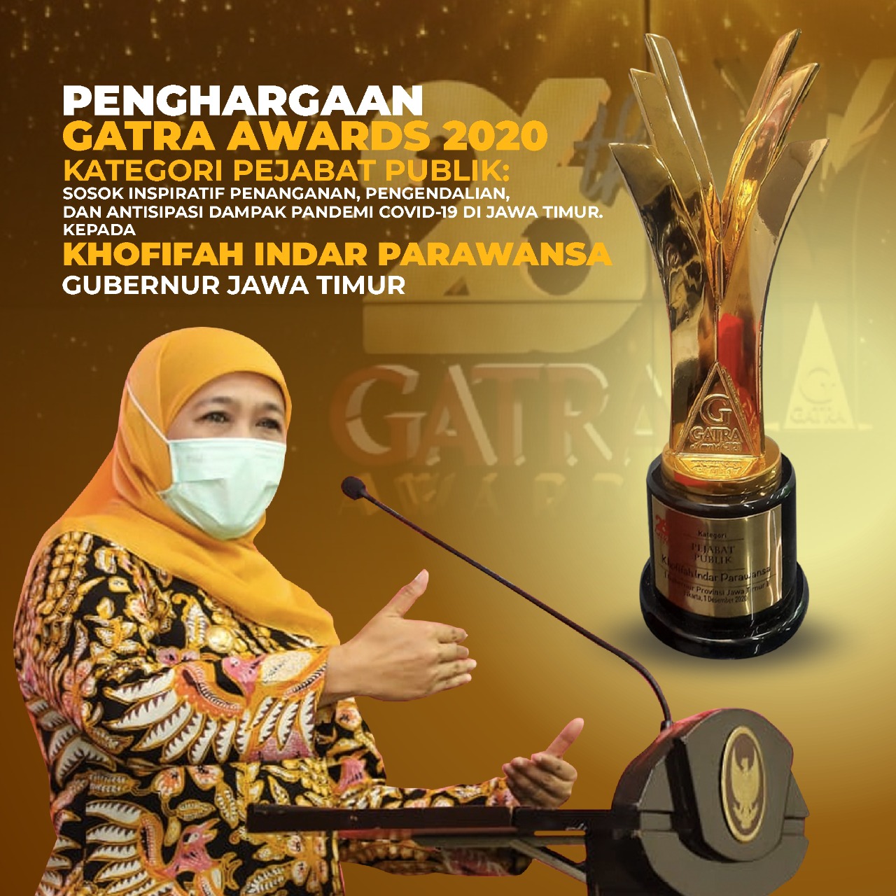 Penghargaan Gatra Awards 2020 Diraih Gubernur Khofifah