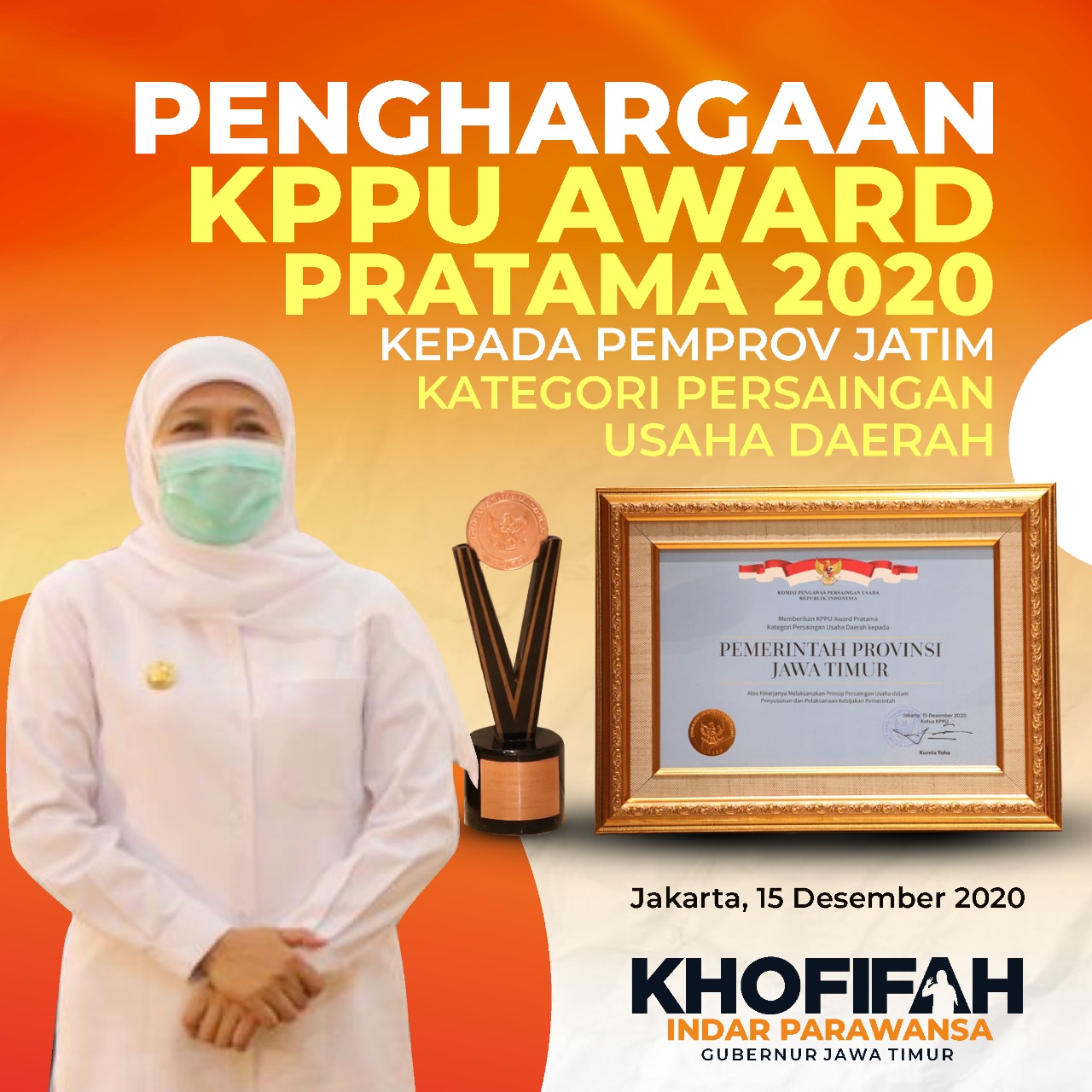 Jawa Timur Raih Penghargaan KPPU Award 2020