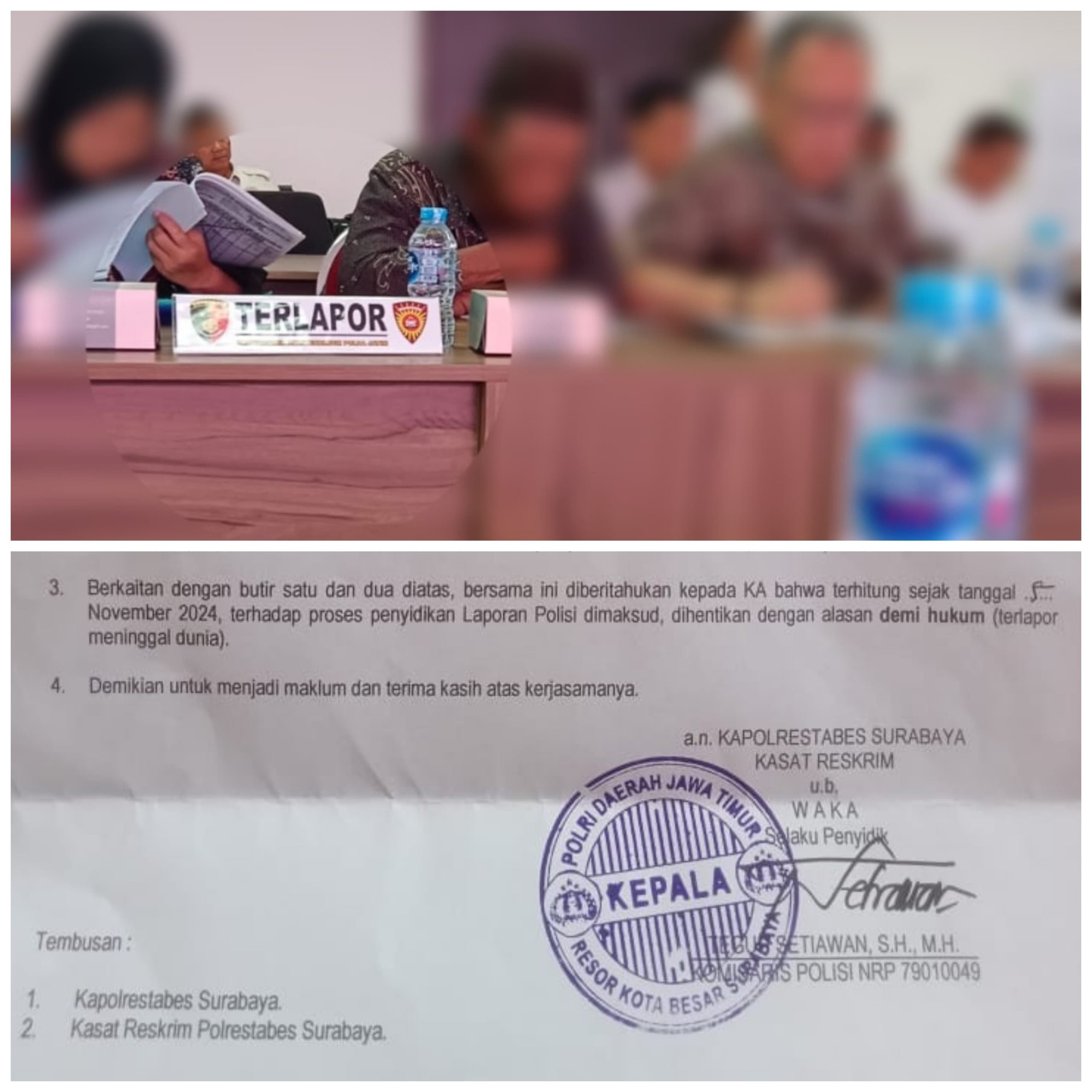 Laporan Dihentikan Polrestabes Surabaya Karena Meninggal Dunia, Terlapor Hadir di Gelar Perkara Ditreskrimum Polda Jatim