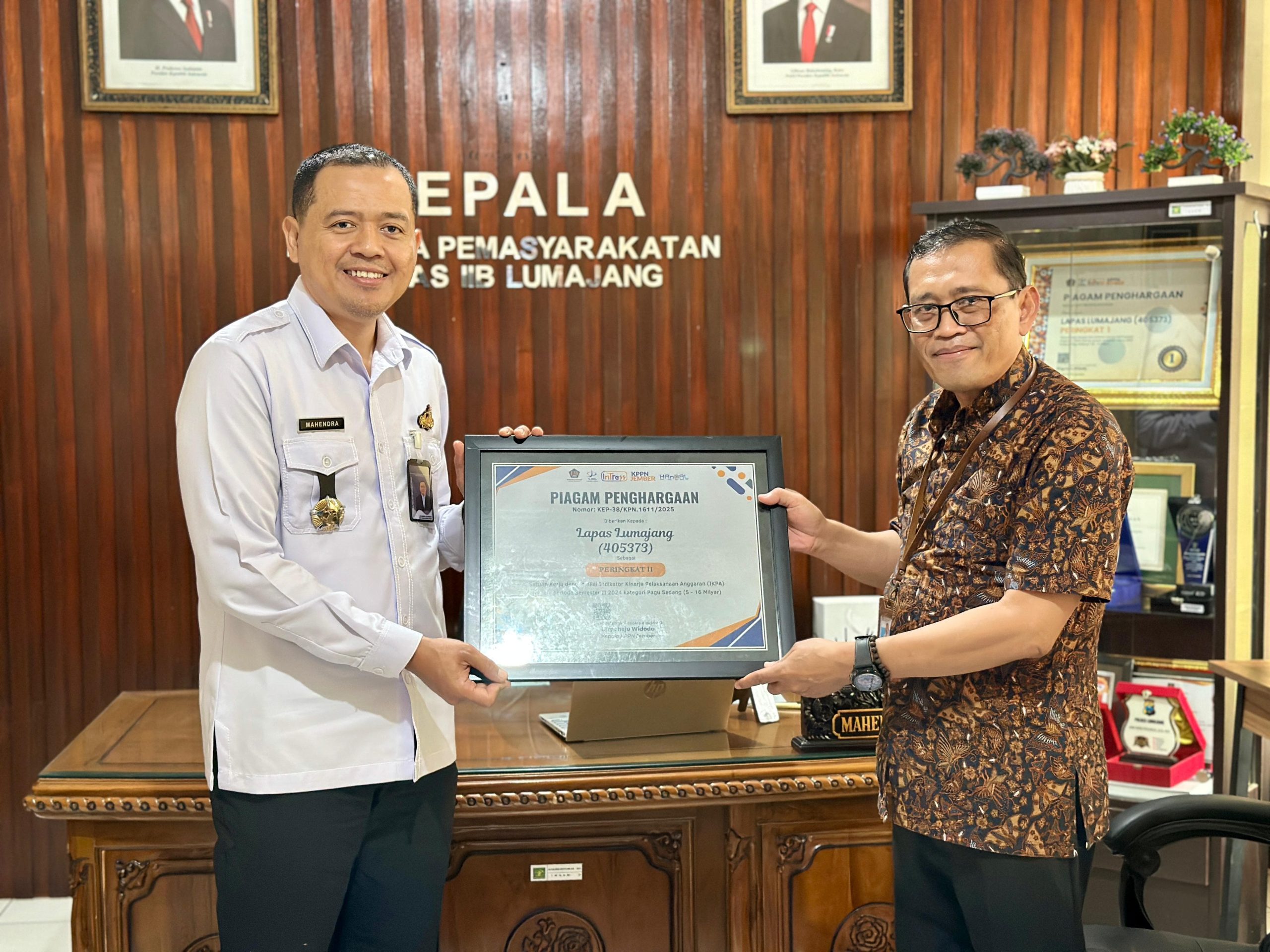 Lapas Lumajang Raih Peringkat 2 IKPA Kategori Pagu Sedang, Penghargaan Diserahkan Langsung oleh Kepala KPPN Jember
