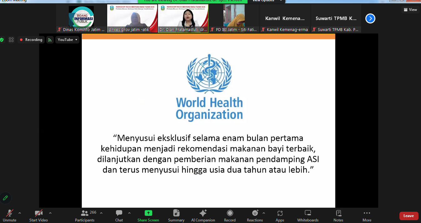 Pekan Menyusui Sedunia 2025, Dinkes Jatim Dorong Sistem Dukungan Berkelanjutan untuk Ibu Menyusui