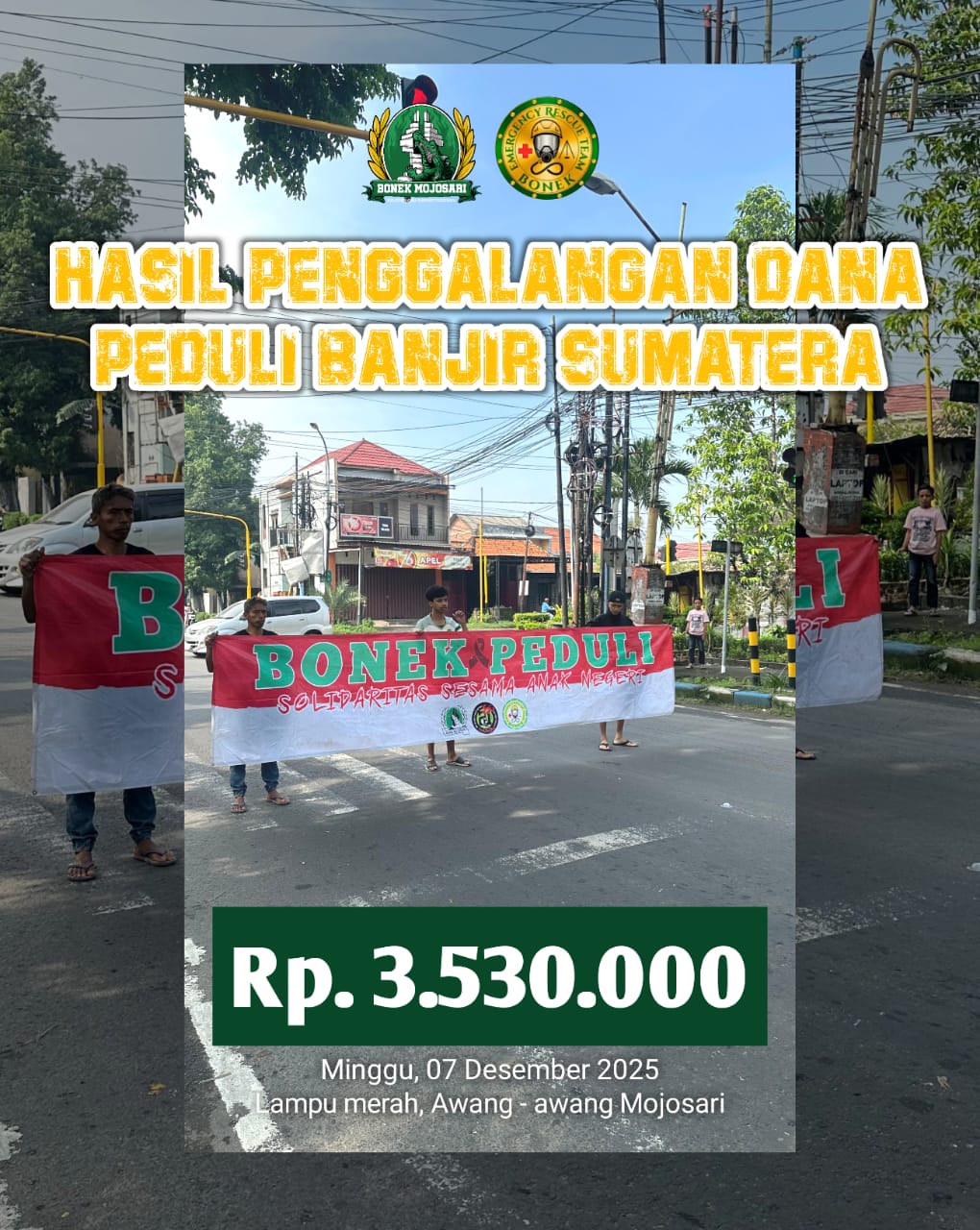 Peduli Korban Bencana di Sumatra Puluhan Bonek & Boneta Mojosari Mujokerta Galang Donasi