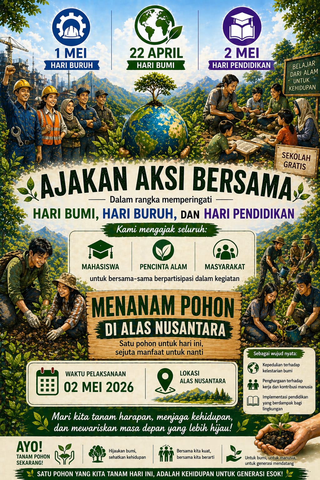 Aksi Kolektif: Peringatan Hari Bumi, Hari Buruh, dan Hari Pendidikan